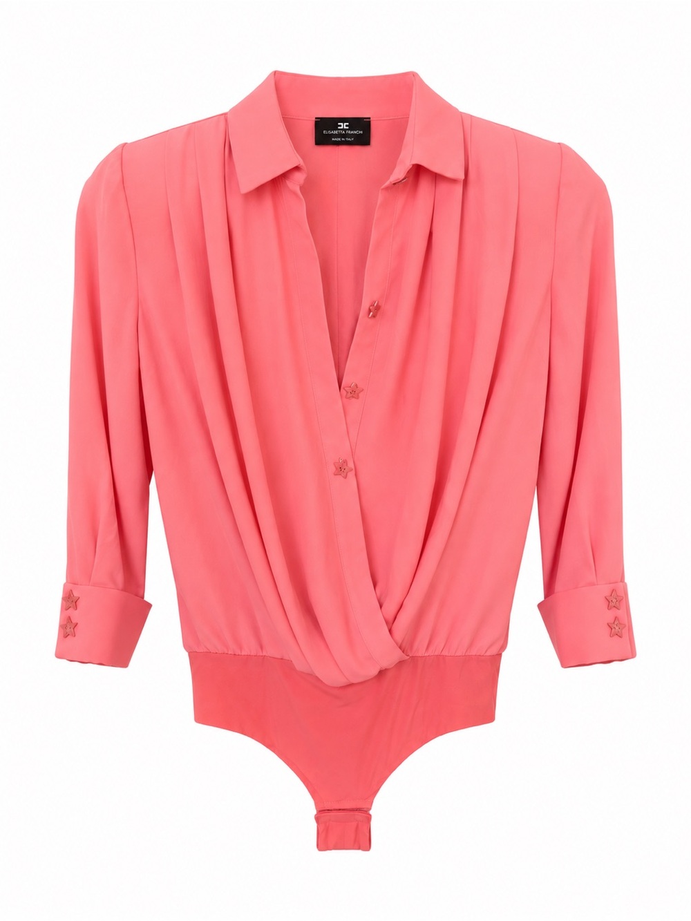 Elisabetta Franchi Coral Pink Draped Bodysuit Blouse Shoulder Pads